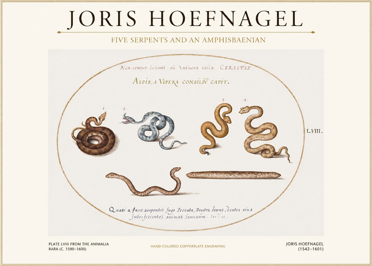 Joris Hoefnagel Five Serpents and an Amphisbaenian No1 - Juliste
