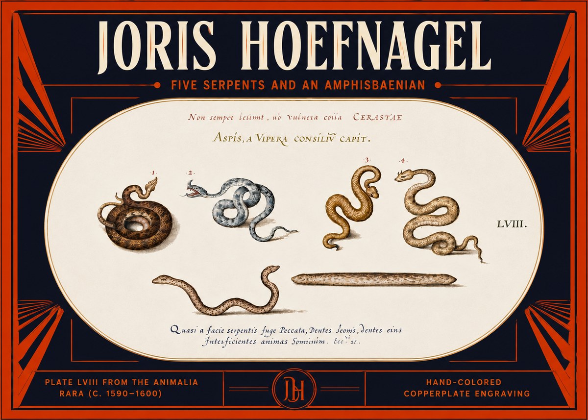 Joris Hoefnagel Five Serpents and an Amphisbaenian No5 - Juliste