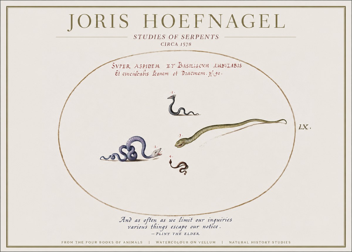 Joris Hoefnagel Studies of Serpents No1 - Juliste