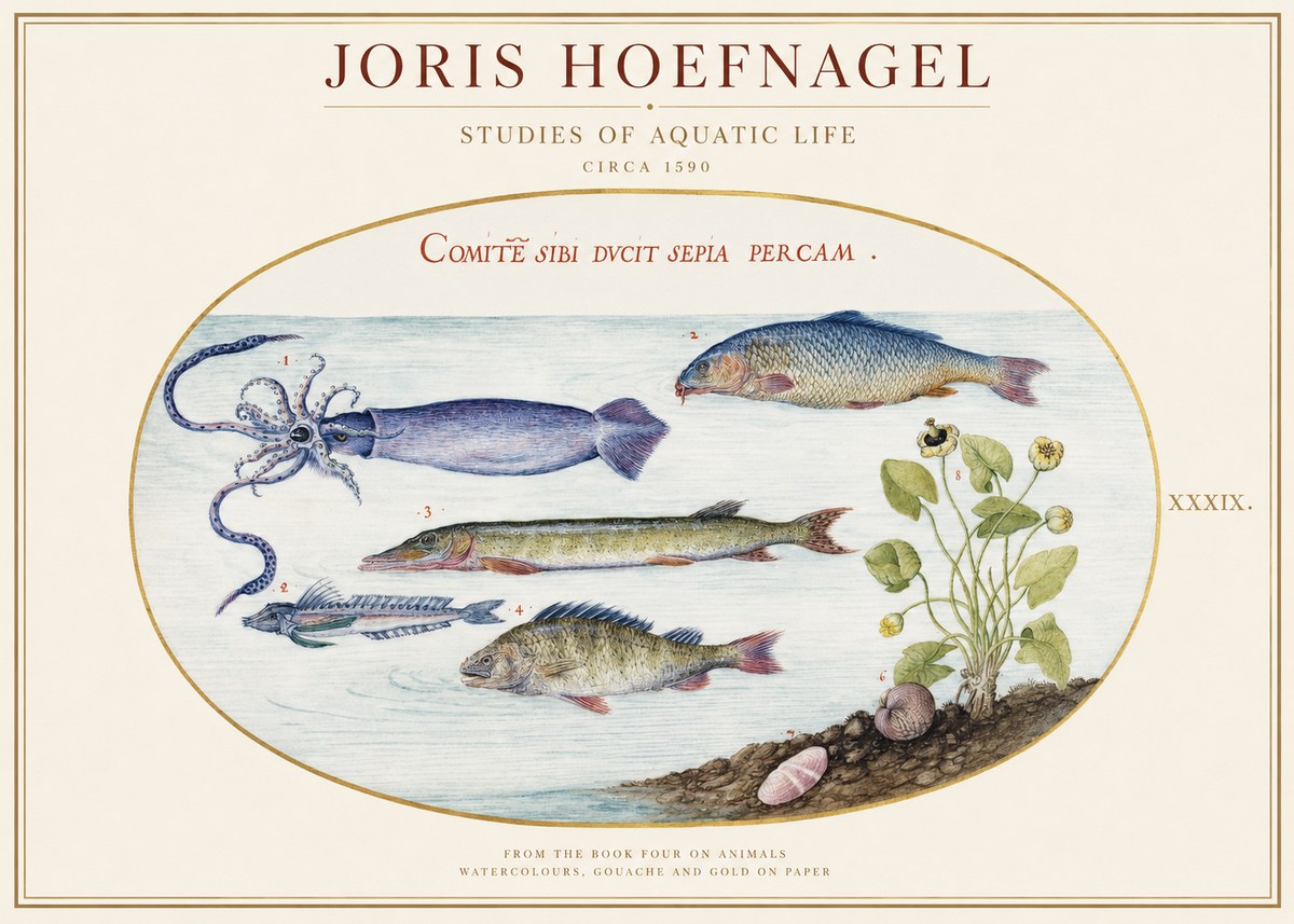 Joris Hoefnagel Comitẽ Sibi Ducit Sepia Percam. No1 - Juliste