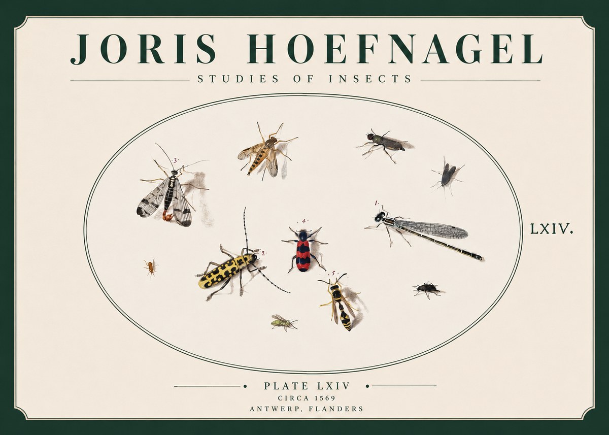 Joris Hoefnagel Studies of Insects - Plate Lxiv No3 - Juliste