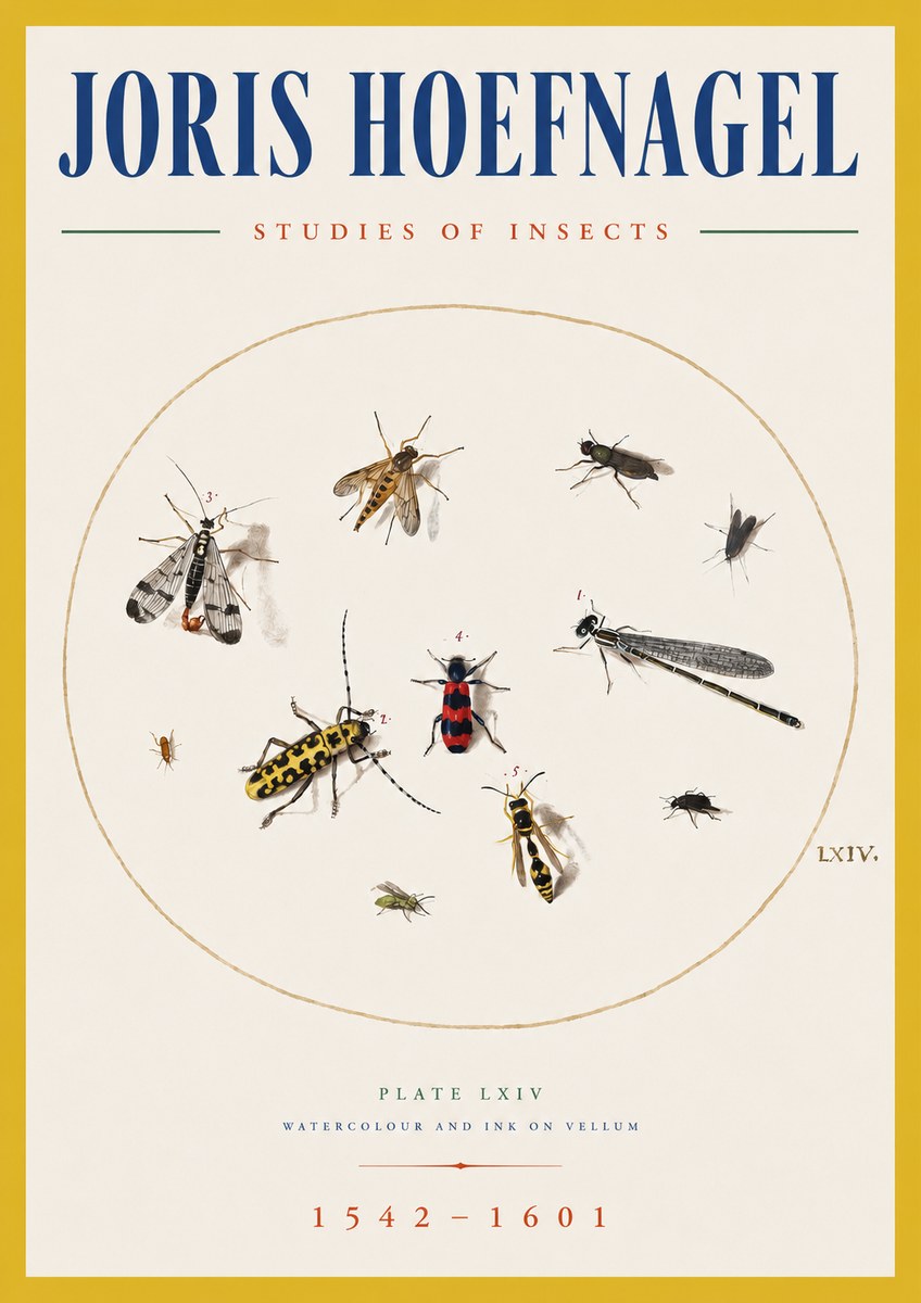 Joris Hoefnagel Studies of Insects - Plate Lxiv No5 - Juliste