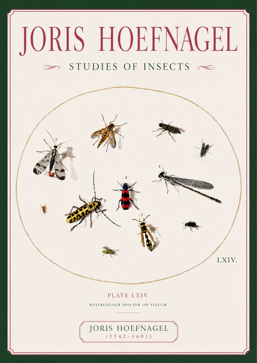 Joris Hoefnagel Studies of Insects - Plate Lxiv No6 - Juliste