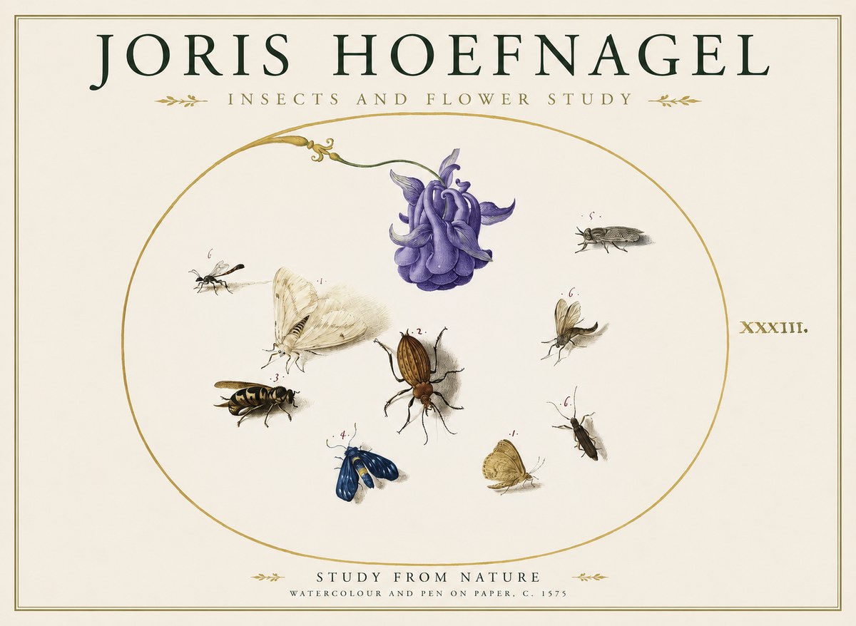 Joris Hoefnagel Studies of Insects and Flowers No2 - Juliste
