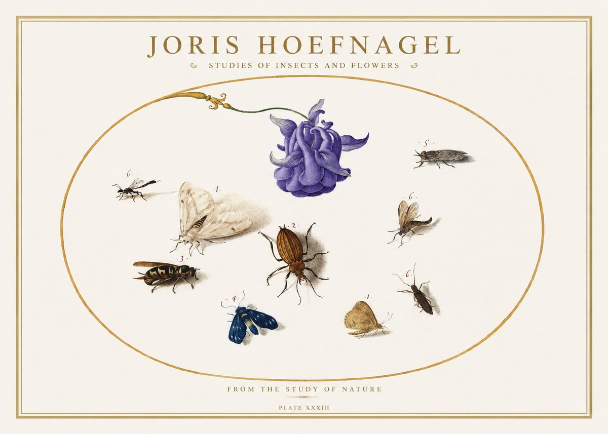 Joris Hoefnagel Studies of Insects and Flowers No5 - Juliste