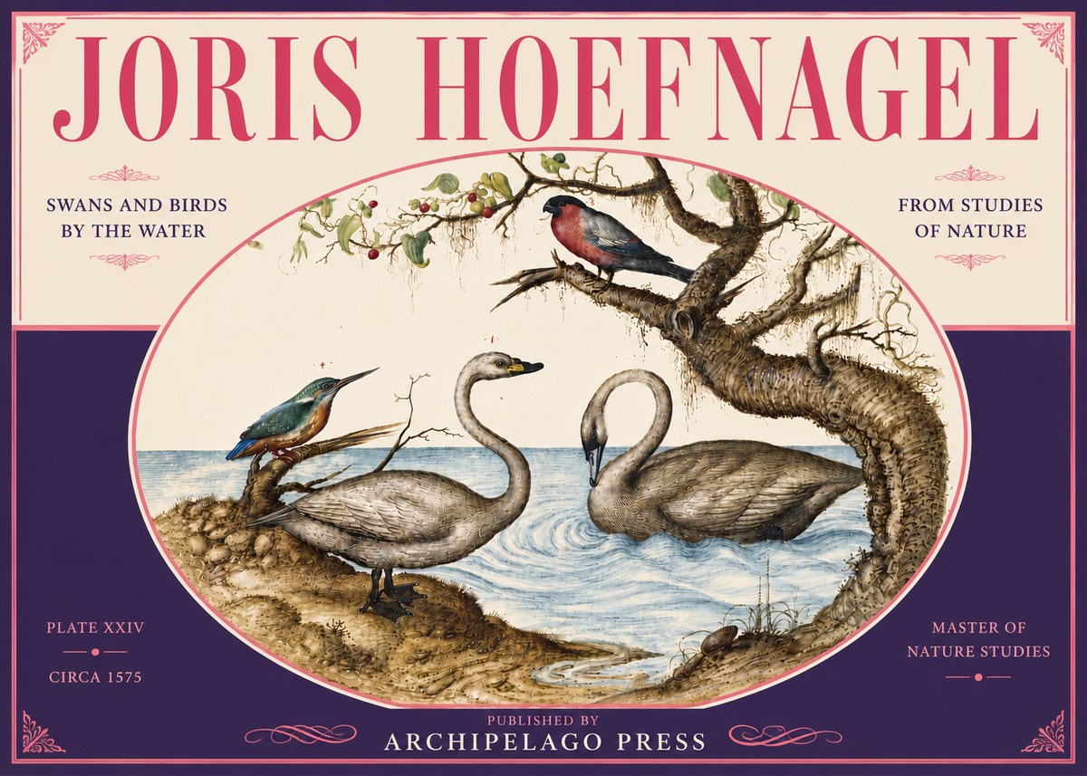 Joris Hoefnagel Swans and Birds by the Water No6 - Juliste