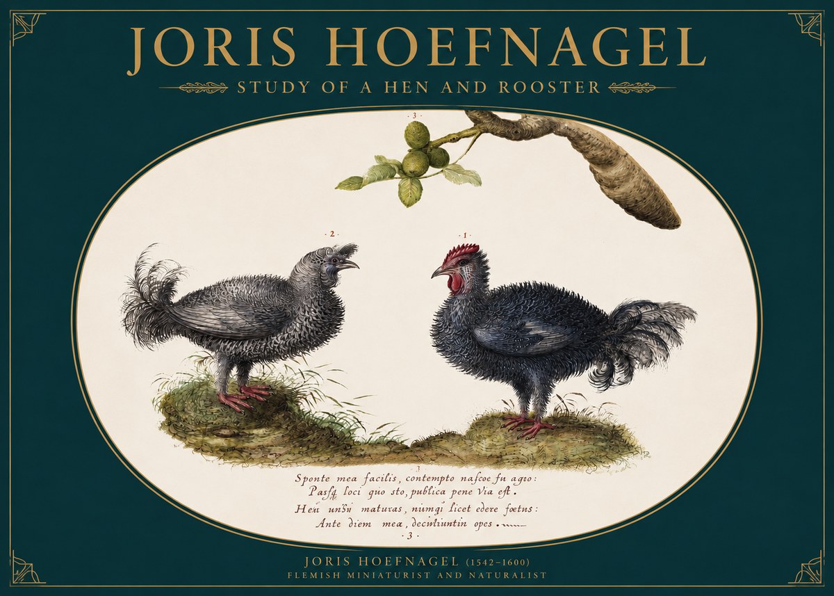 Joris Hoefnagel Study of a Hen and Rooster No2 - Juliste