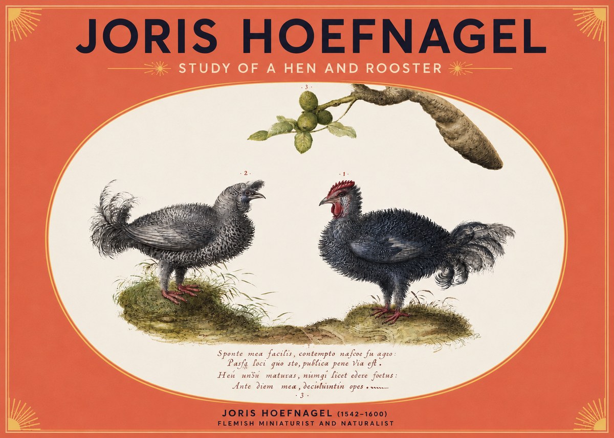 Joris Hoefnagel Study of a Hen and Rooster No3 - Juliste