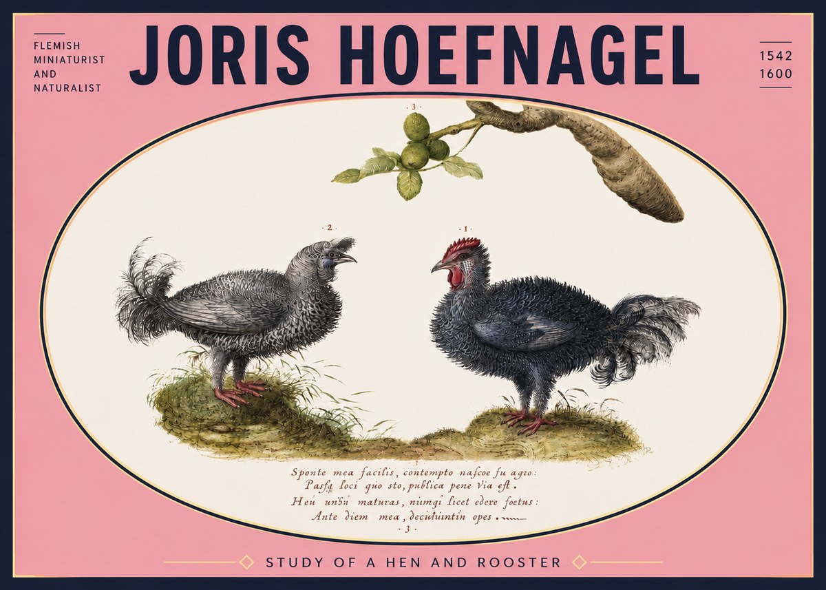 Joris Hoefnagel Study of a Hen and Rooster No5 - Juliste