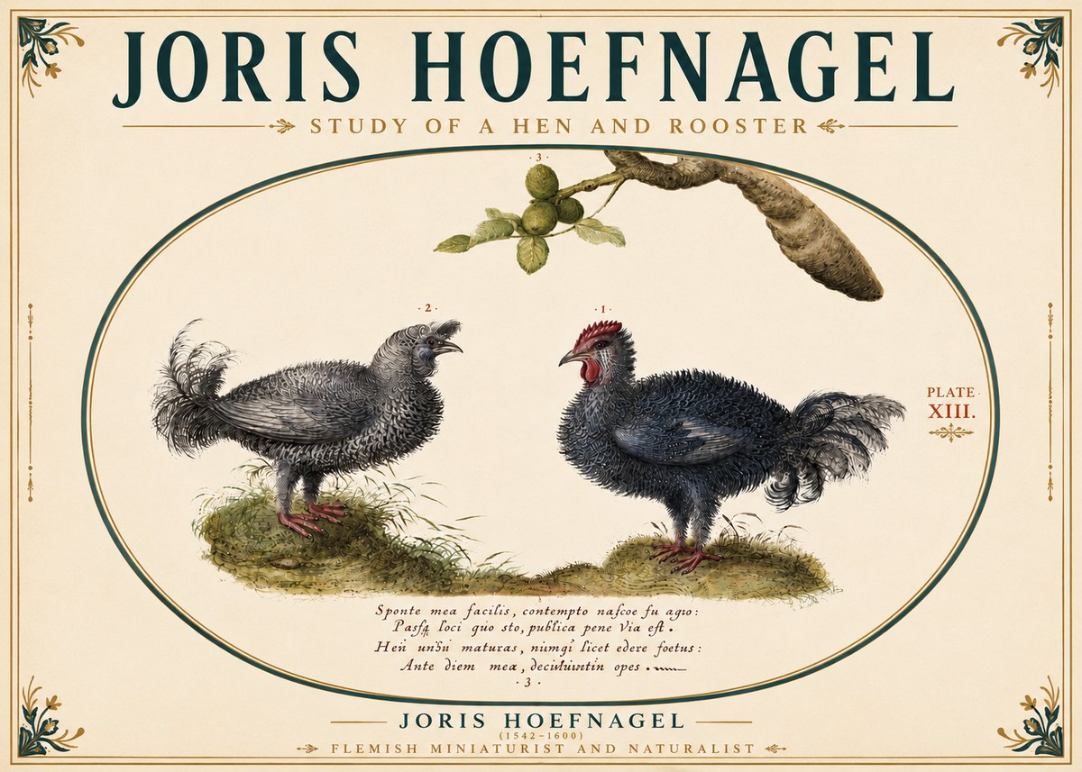 Joris Hoefnagel Study of a Hen and Rooster No6 - Juliste