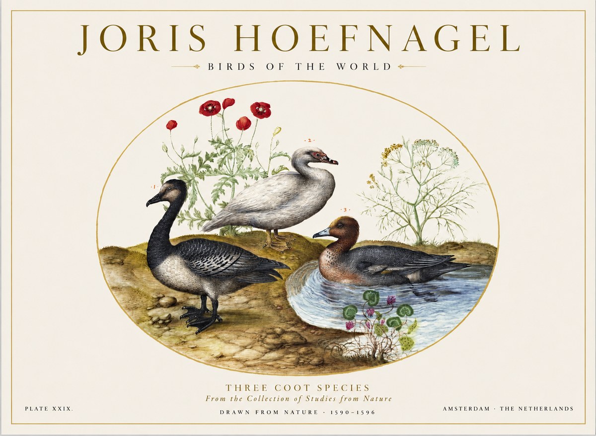 Joris Hoefnagel Three Coot Species No1 - Juliste