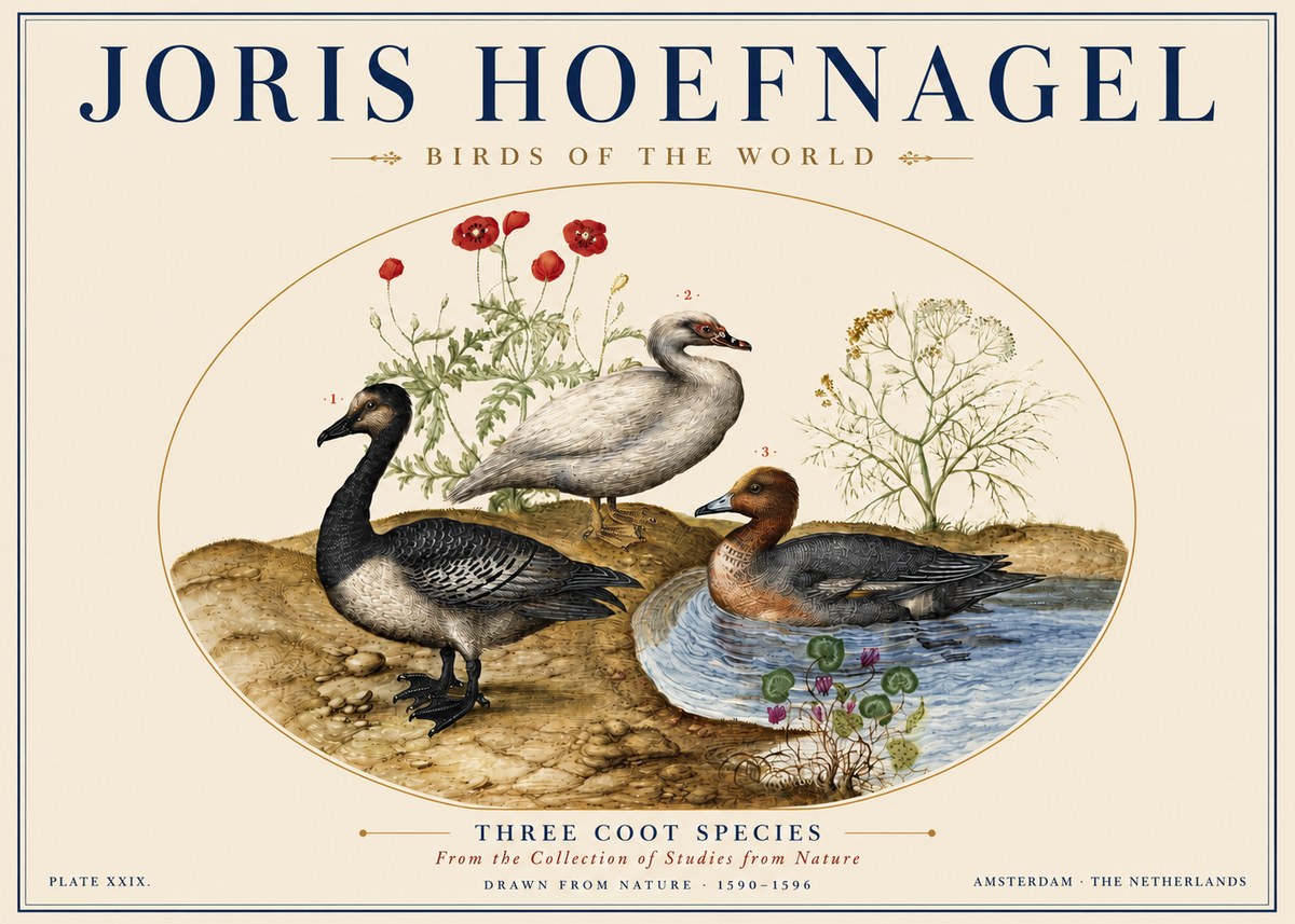 Joris Hoefnagel Three Coot Species No5 - Juliste