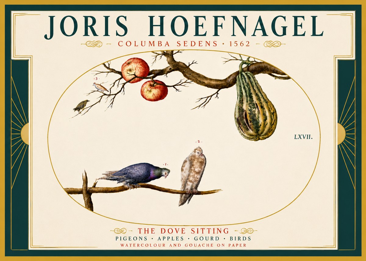 Joris Hoefnagel Pigeons Sitting. No6 - Juliste