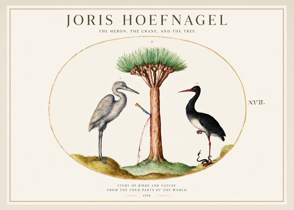 Joris Hoefnagel The Heron, the Crane, and the Tree No1 - Juliste