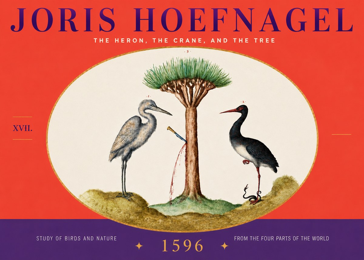 Joris Hoefnagel The Heron, the Crane, and the Tree No4 - Juliste