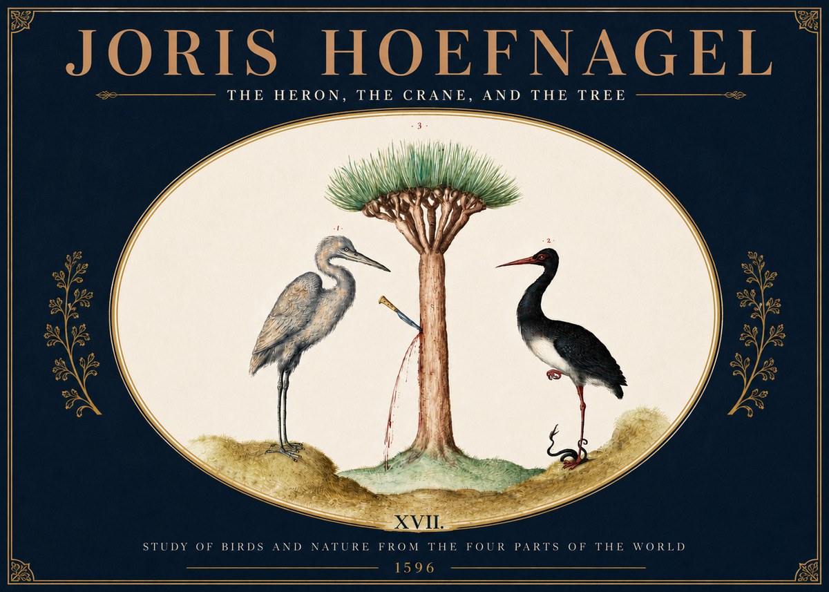 Joris Hoefnagel The Heron, the Crane, and the Tree No5 - Juliste
