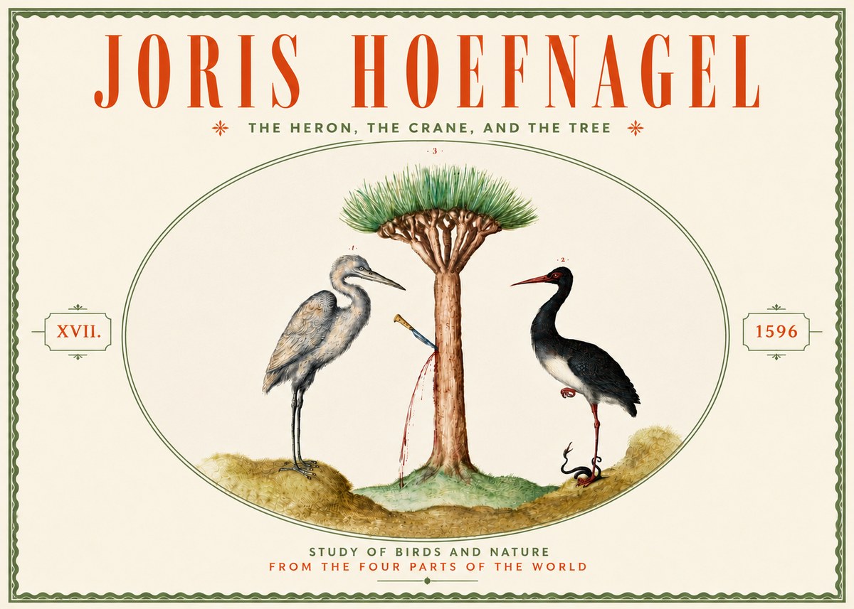Joris Hoefnagel The Heron, the Crane, and the Tree No6 - Juliste