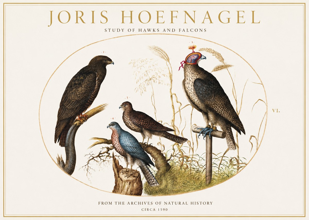 Joris Hoefnagel Studies of Hawks and Falcons No2 - Juliste