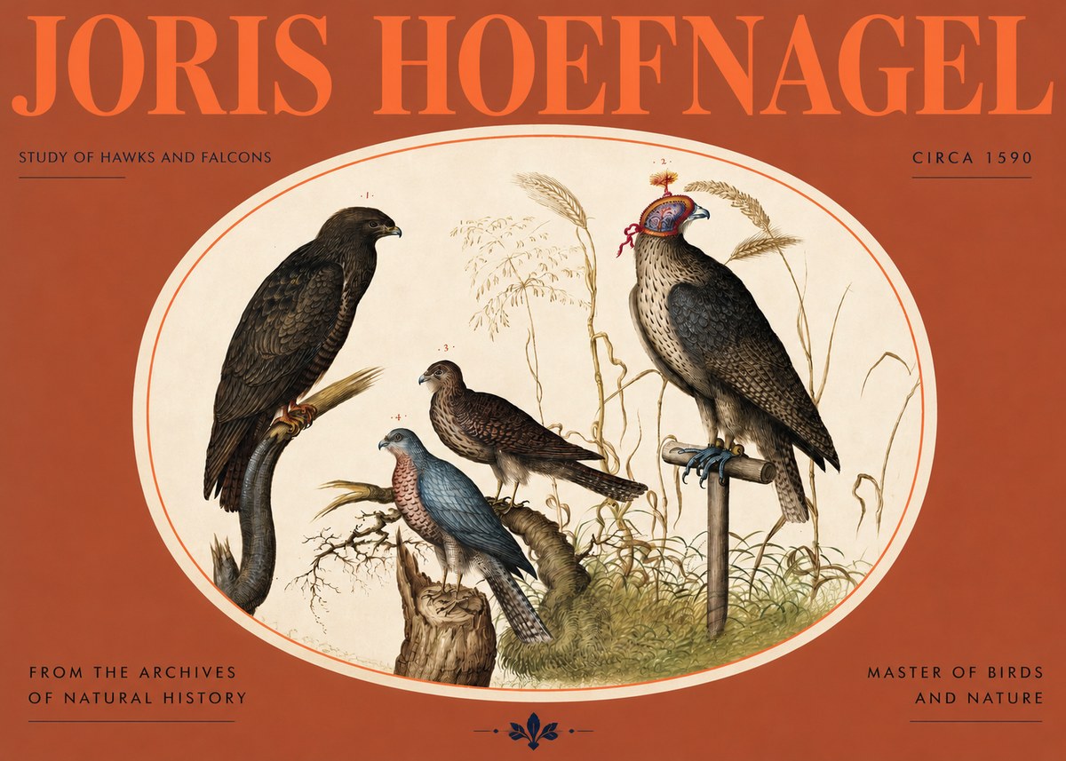 Joris Hoefnagel Studies of Hawks and Falcons No3 - Juliste