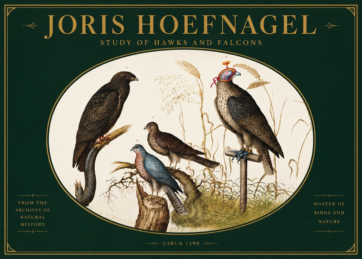 Joris Hoefnagel Studies of Hawks and Falcons No4 - Juliste