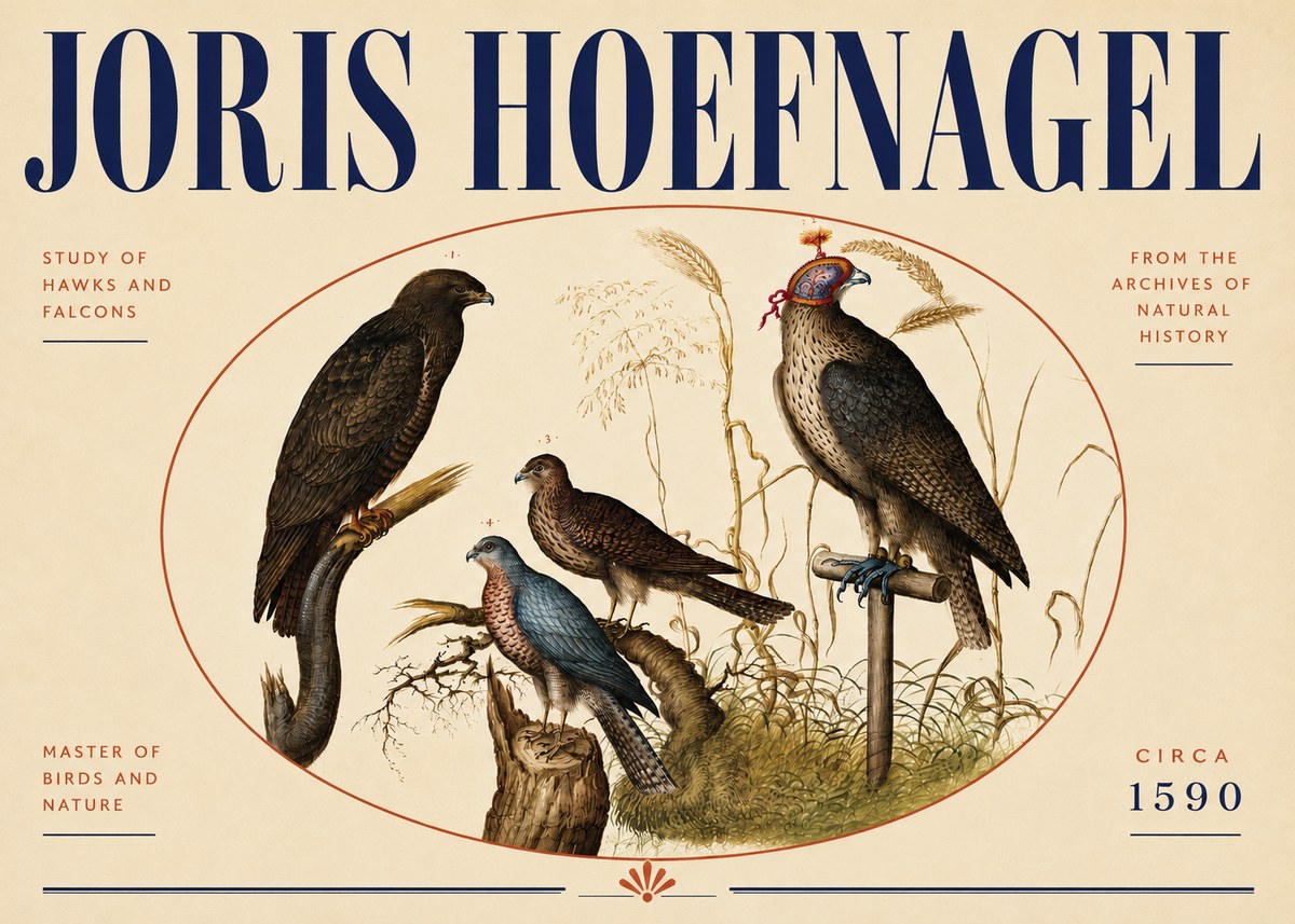 Joris Hoefnagel Studies of Hawks and Falcons No5 - Juliste
