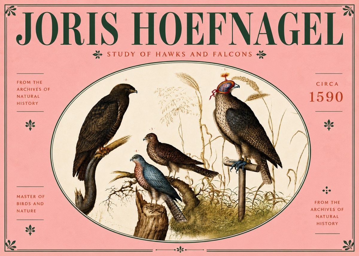 Joris Hoefnagel Studies of Hawks and Falcons No6 - Juliste