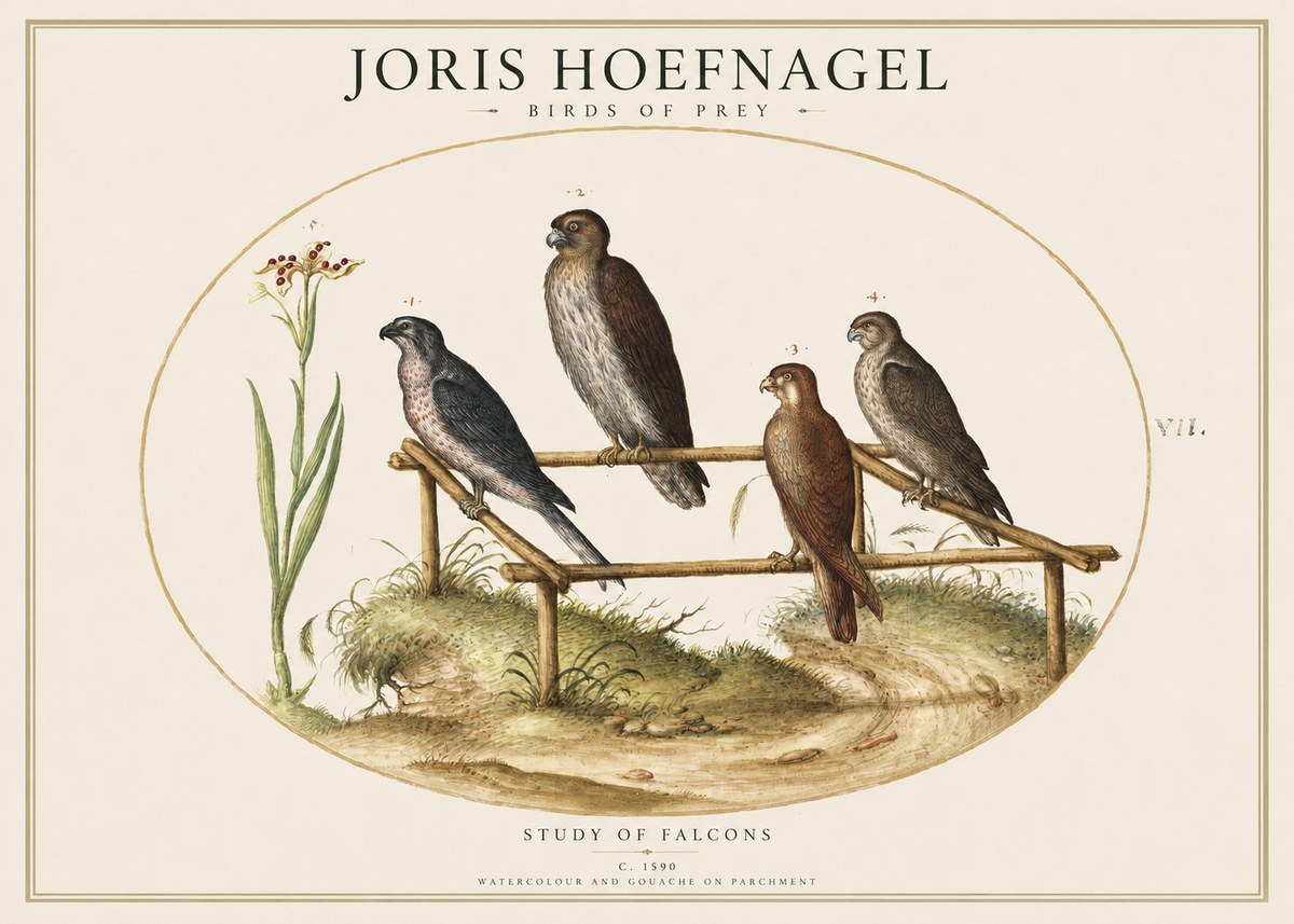 Joris Hoefnagel Study of Falcons No1 - Juliste