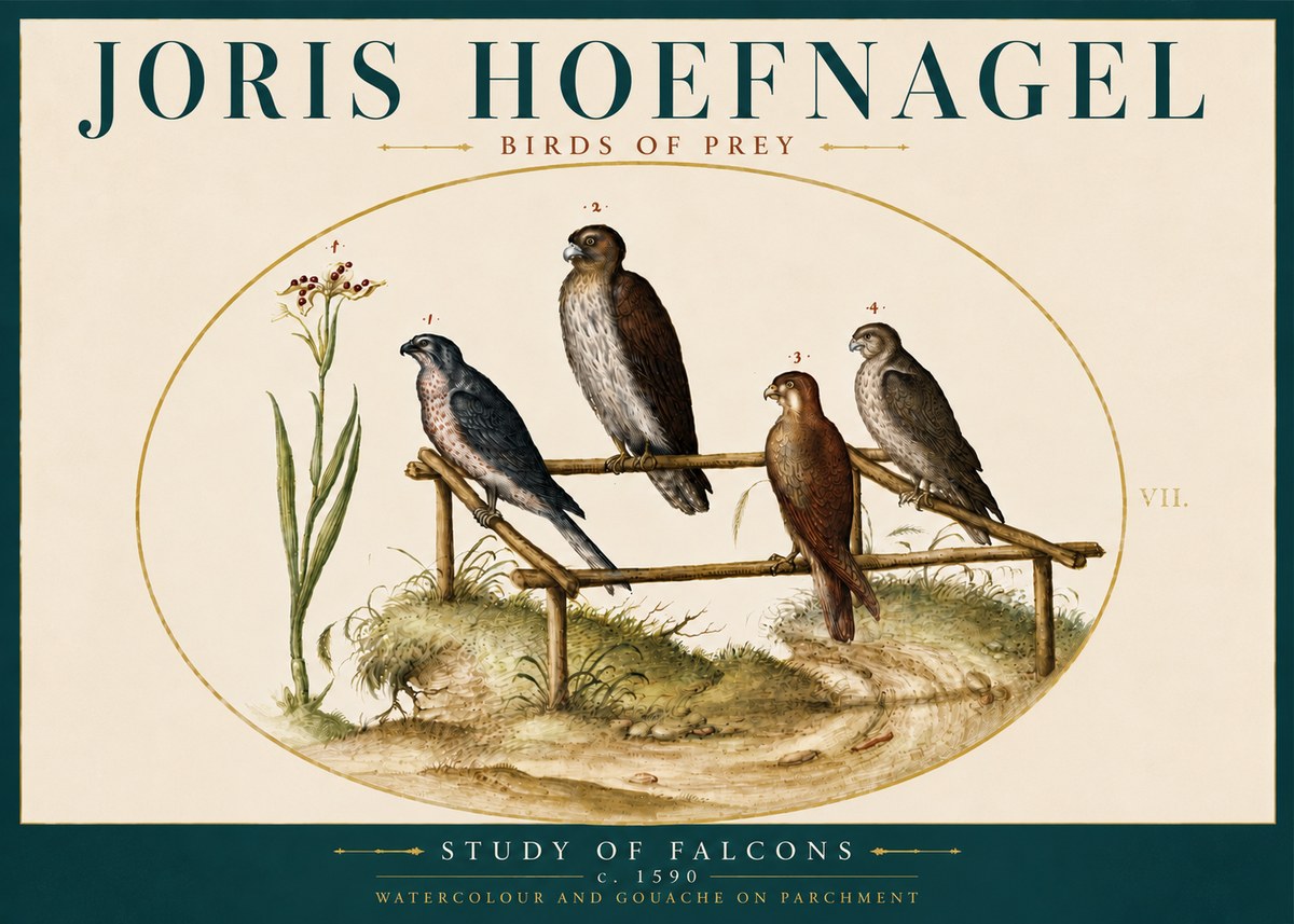 Joris Hoefnagel Study of Falcons No5 - Juliste