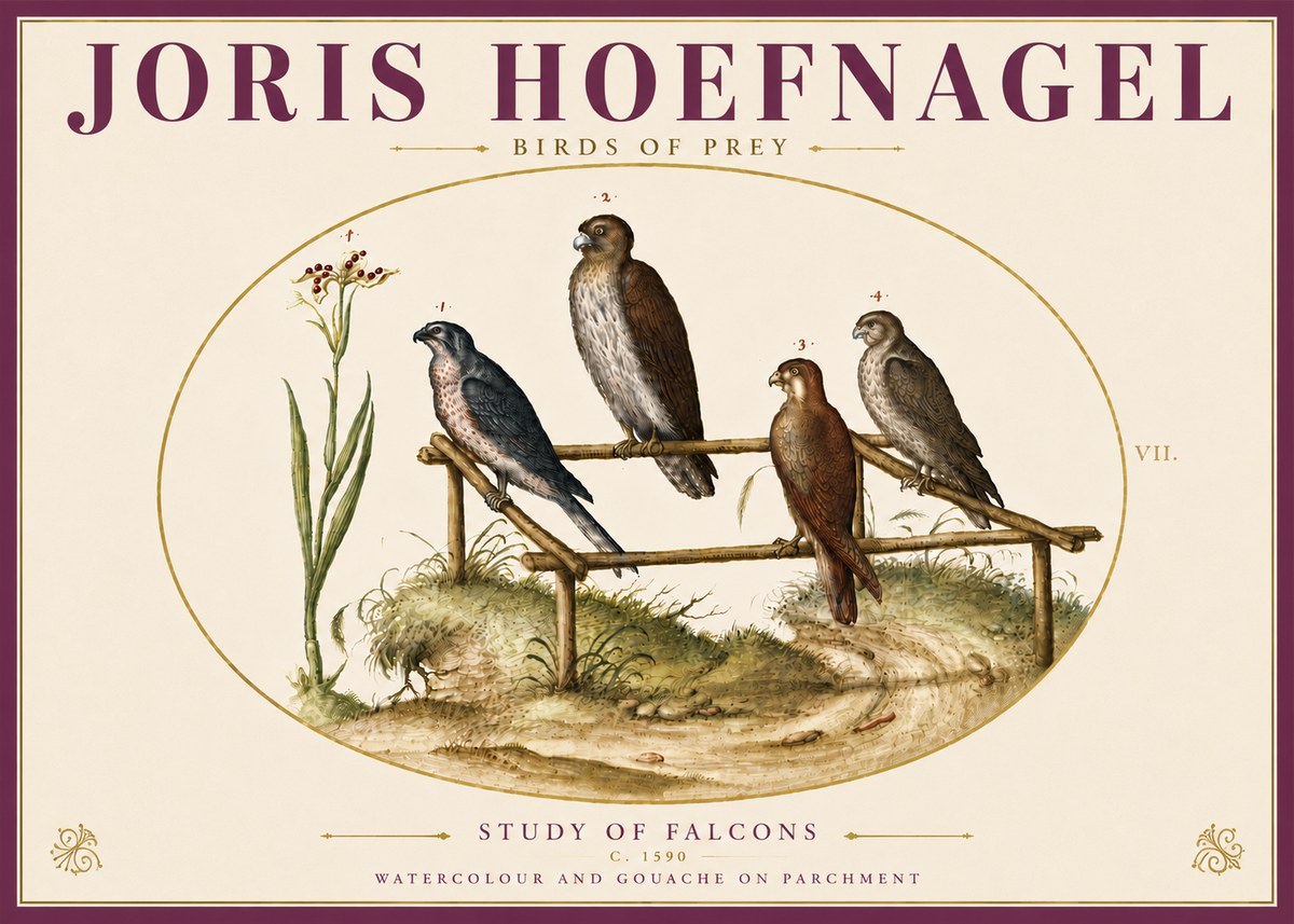 Joris Hoefnagel Study of Falcons No6 - Juliste