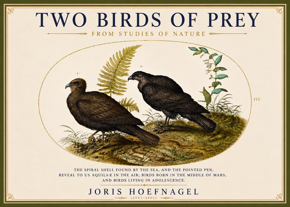 Joris Hoefnagel Two Birds of Prey - from Studies of Nature No5 - Juliste