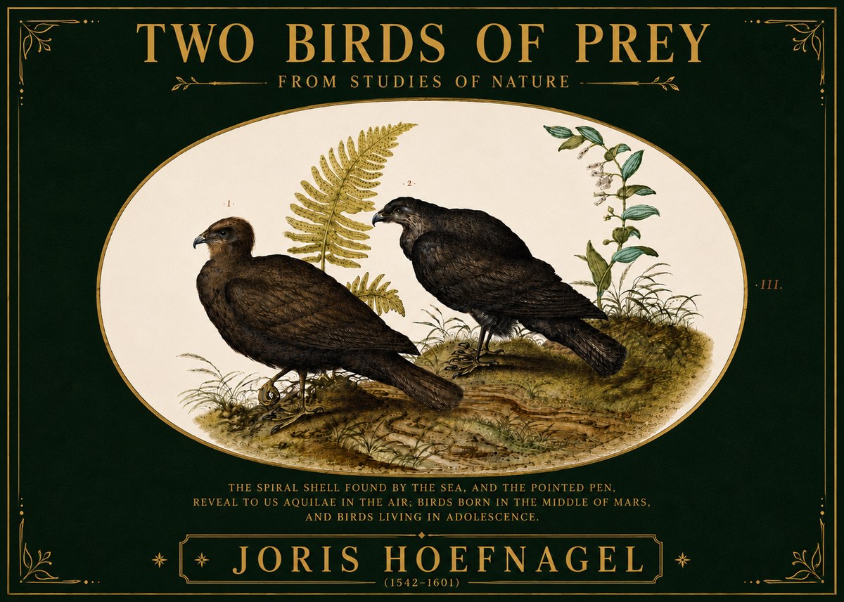 Joris Hoefnagel Two Birds of Prey - from Studies of Nature No6 - Juliste