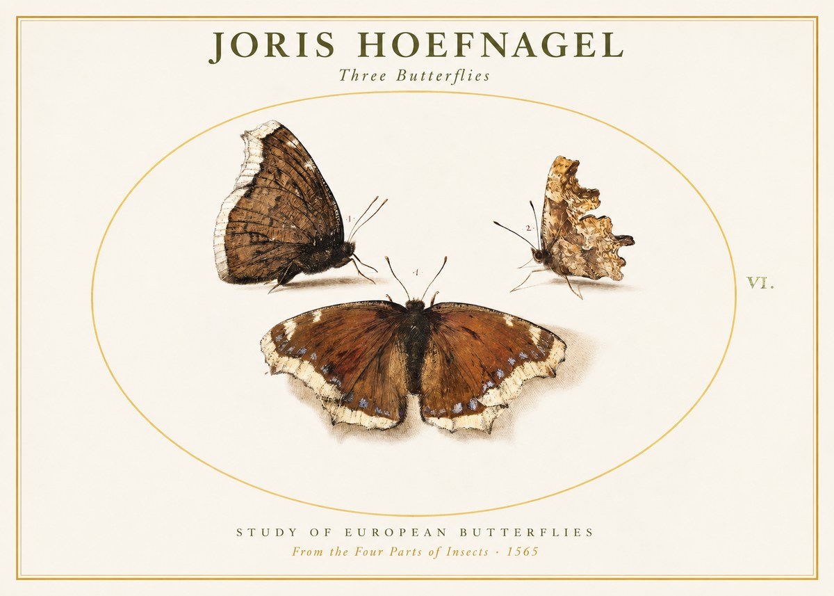 Joris Hoefnagel Three Butterflies I No1 - Juliste