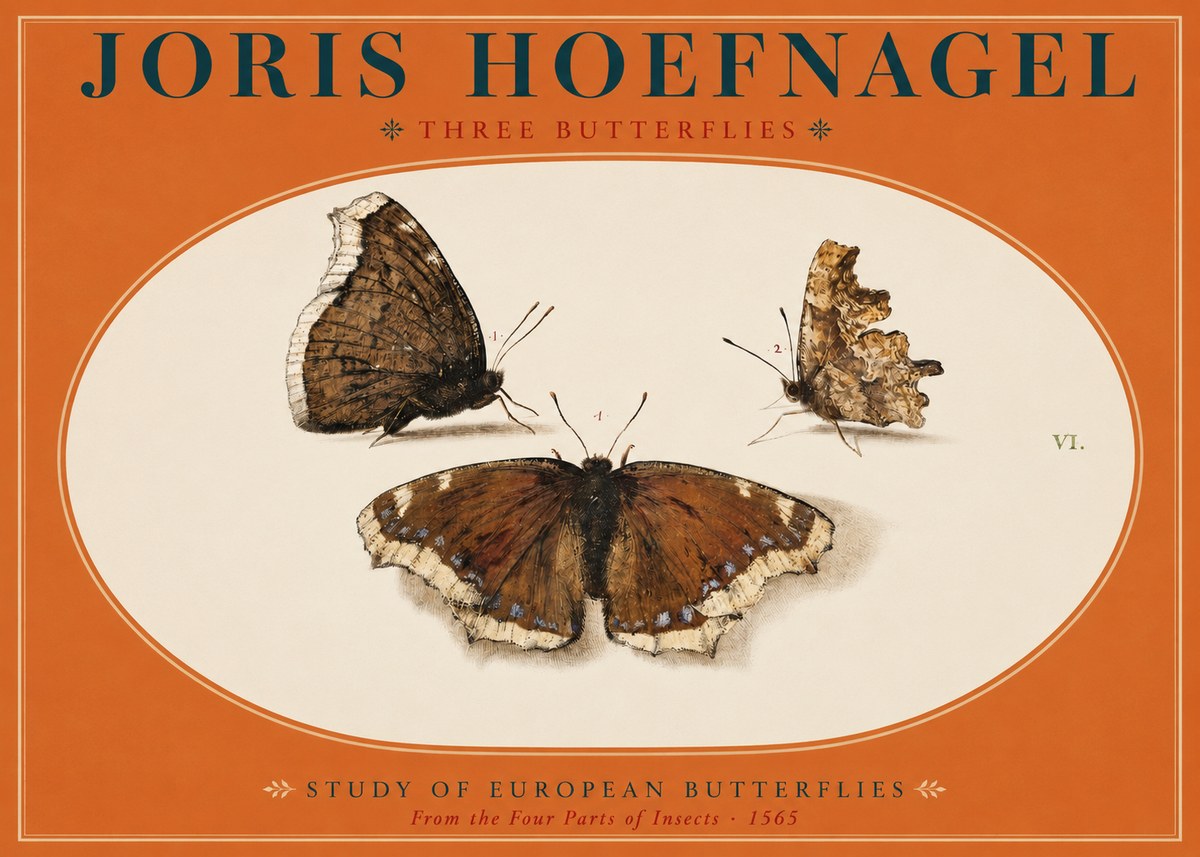 Joris Hoefnagel Three Butterflies I No2 - Juliste