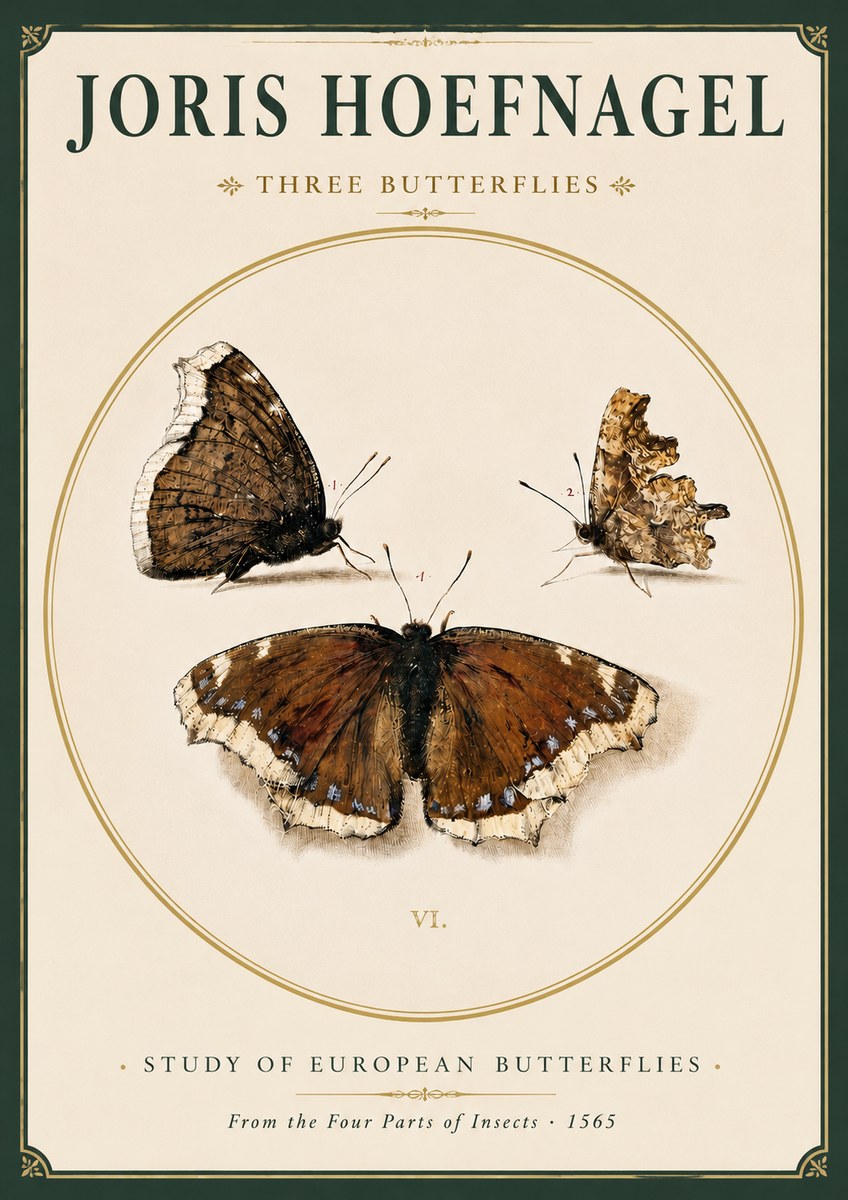Joris Hoefnagel Three Butterflies I No3 - Juliste