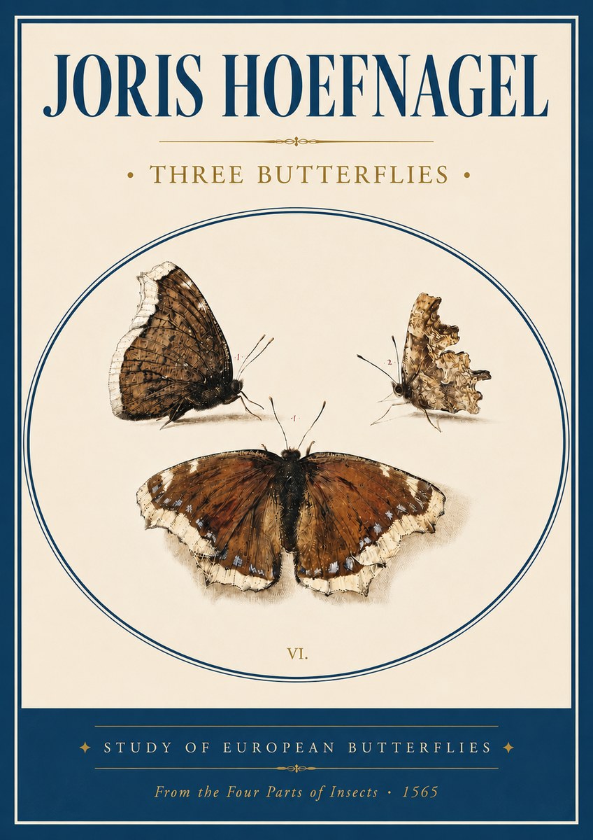 Joris Hoefnagel Three Butterflies I No4 - Juliste