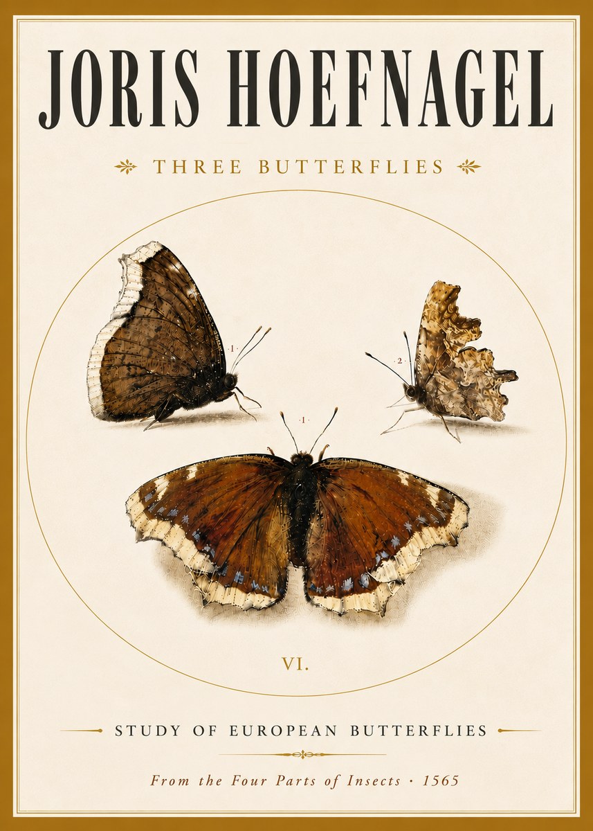 Joris Hoefnagel Three Butterflies I No6 - Juliste