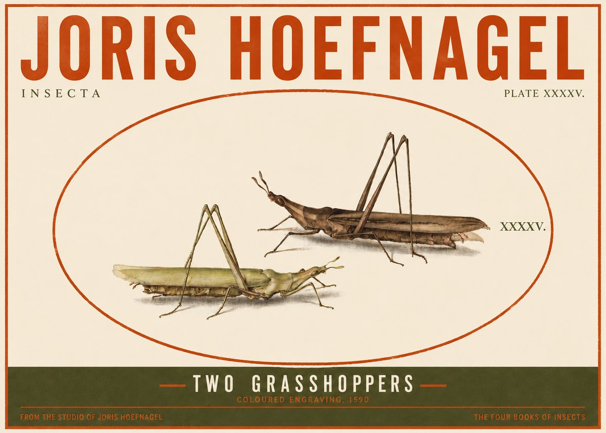 Joris Hoefnagel Two Grasshoppers No4 - Juliste