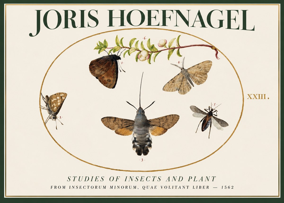 Joris Hoefnagel Five Studies of Insects and Plant No2 - Juliste