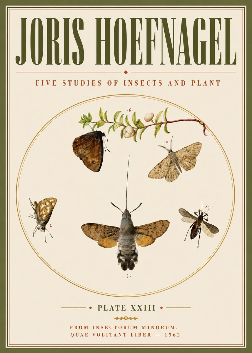 Joris Hoefnagel Five Studies of Insects and Plant No6 - Juliste