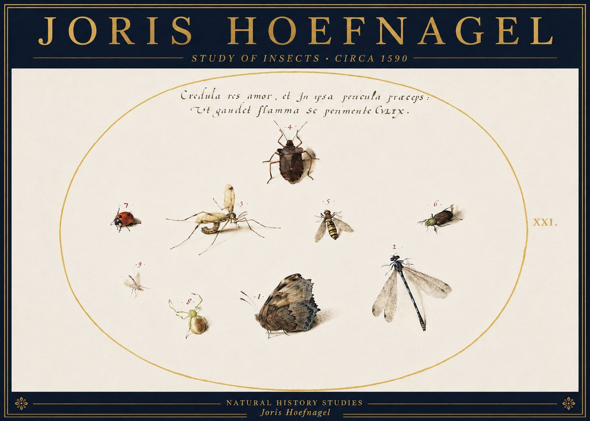 Joris Hoefnagel Study of Insects • Circa 1590 No4 - Juliste