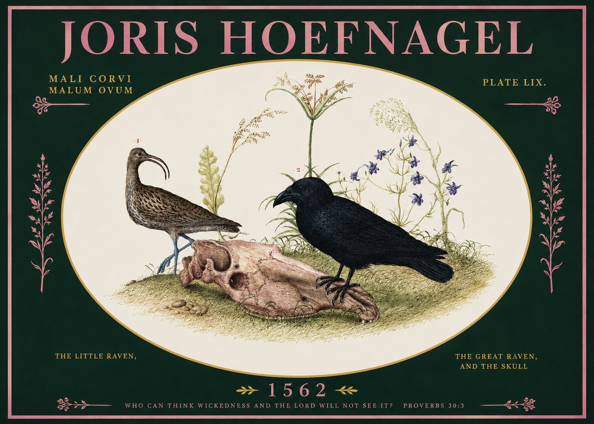 Joris Hoefnagel The Little Raven, the Great Raven, and the Skull No2 - Juliste