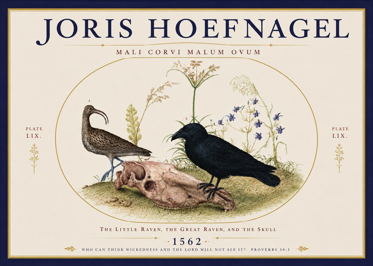 Joris Hoefnagel The Little Raven, the Great Raven, and the Skull No3 - Juliste