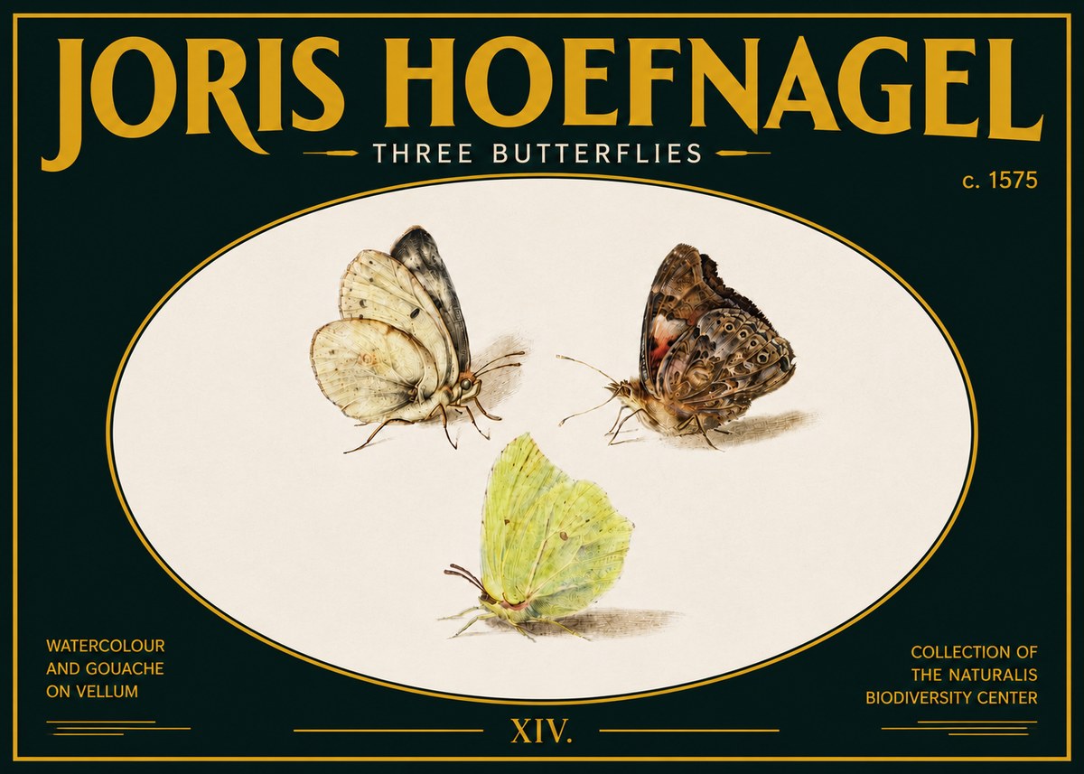 Joris Hoefnagel Three Butterflies II No5 - Juliste