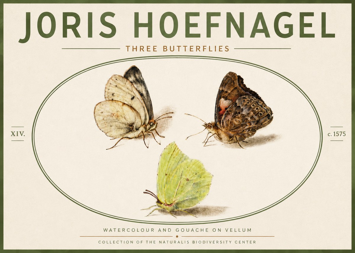 Joris Hoefnagel Three Butterflies II No6 - Juliste