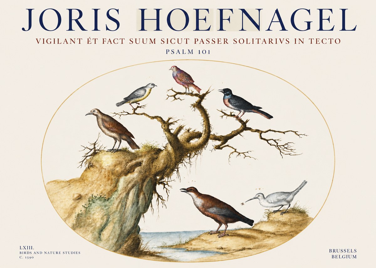 Joris Hoefnagel Vigilant Et Fact Suum Sicut Passer Solitarius in Tecto No3 - Juliste
