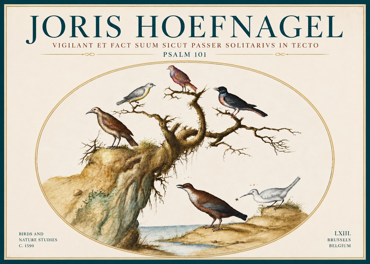 Joris Hoefnagel Vigilant Et Fact Suum Sicut Passer Solitarius in Tecto No6 - Juliste