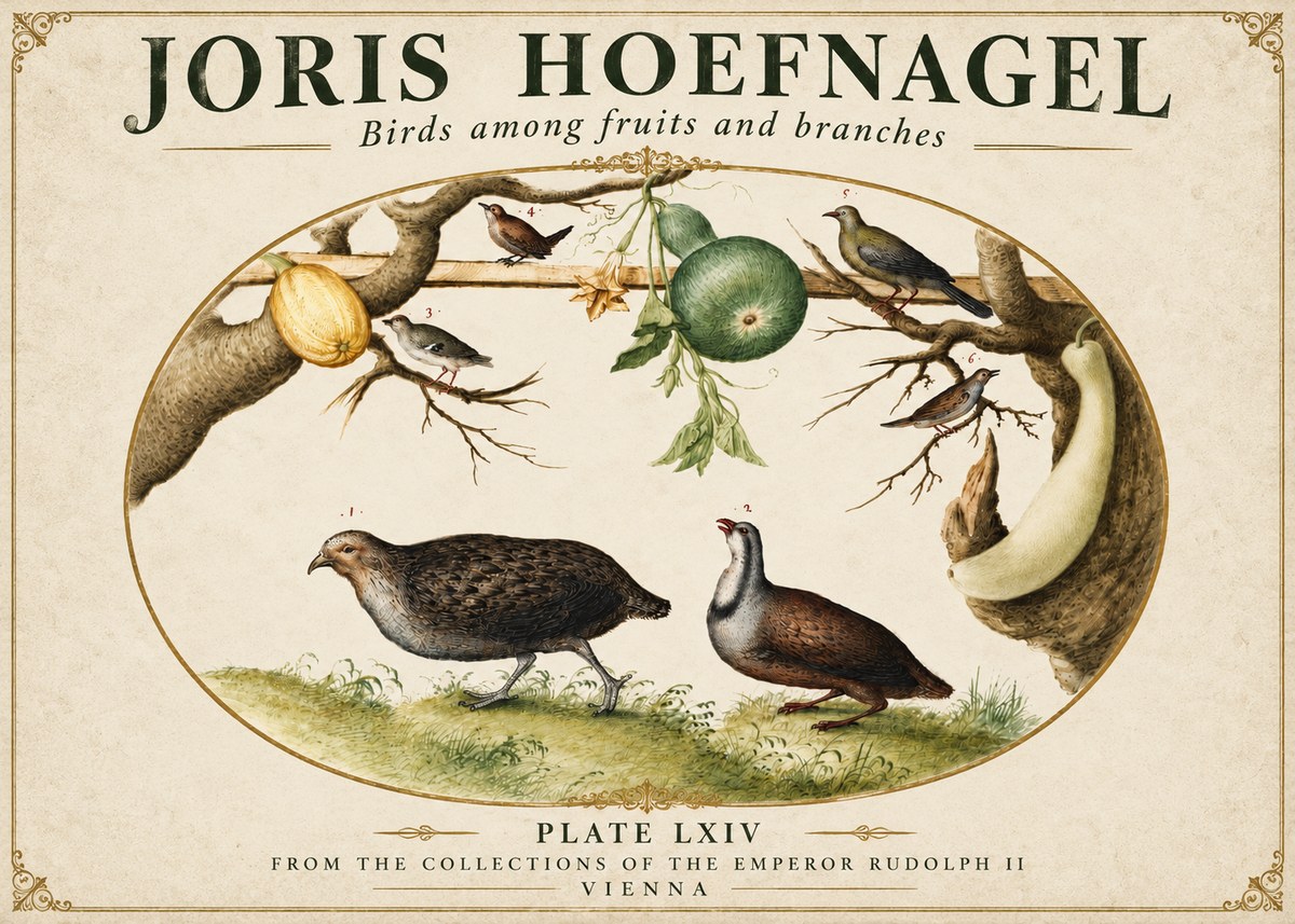 Joris Hoefnagel Birds Among Fruits and Branches No3 - Juliste