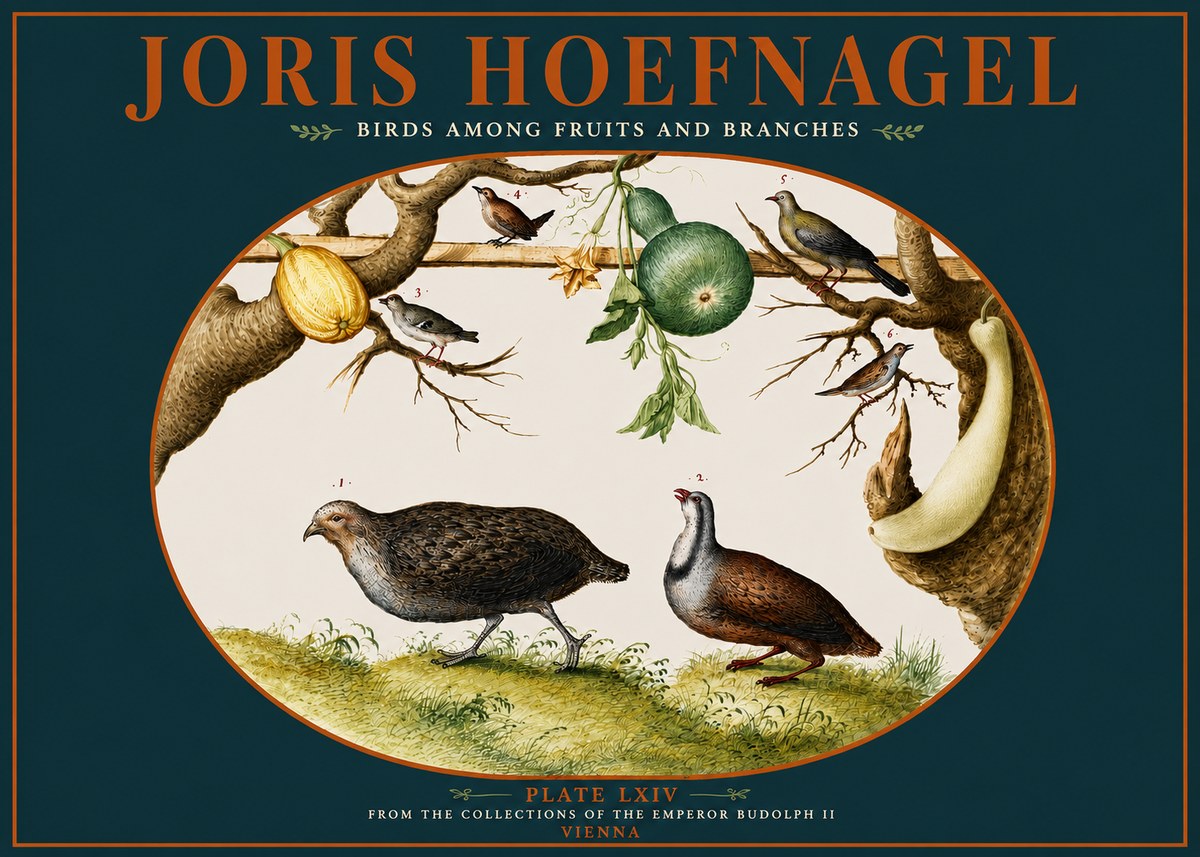 Joris Hoefnagel Birds Among Fruits and Branches No4 - Juliste