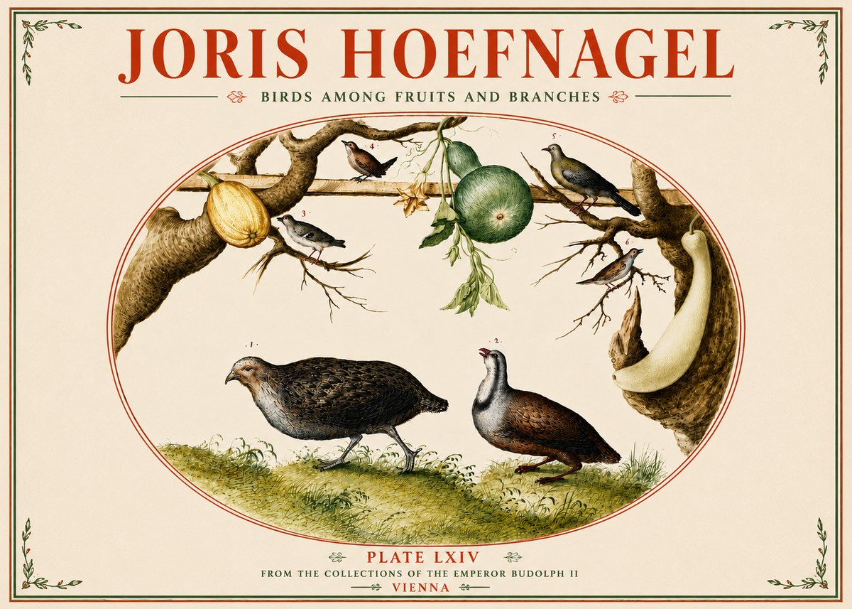 Joris Hoefnagel Birds Among Fruits and Branches No5 - Juliste