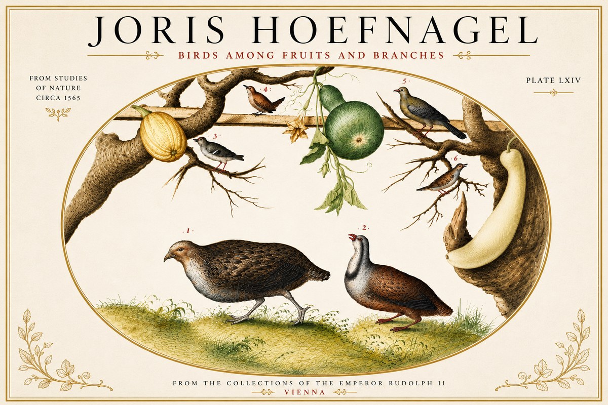 Joris Hoefnagel Birds Among Fruits and Branches No6 - Juliste